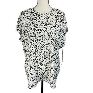 Halogen 1X-Large Top Abstract Semi-Sheer Lightweight Dolman Sleeve Keyhole New